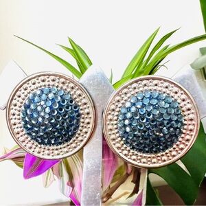 Richard Kerr silver & blue vintage large clip on earrings EUC